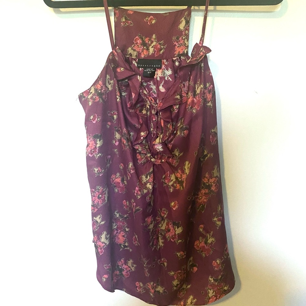 Apostrophe Women’s Tank Top Maroon with Floral Size Small